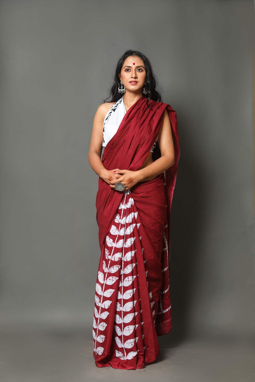 Indian Print Red Pure Cotton Mulmul Saree With Blouse, 5.50 Meter Sari For Women