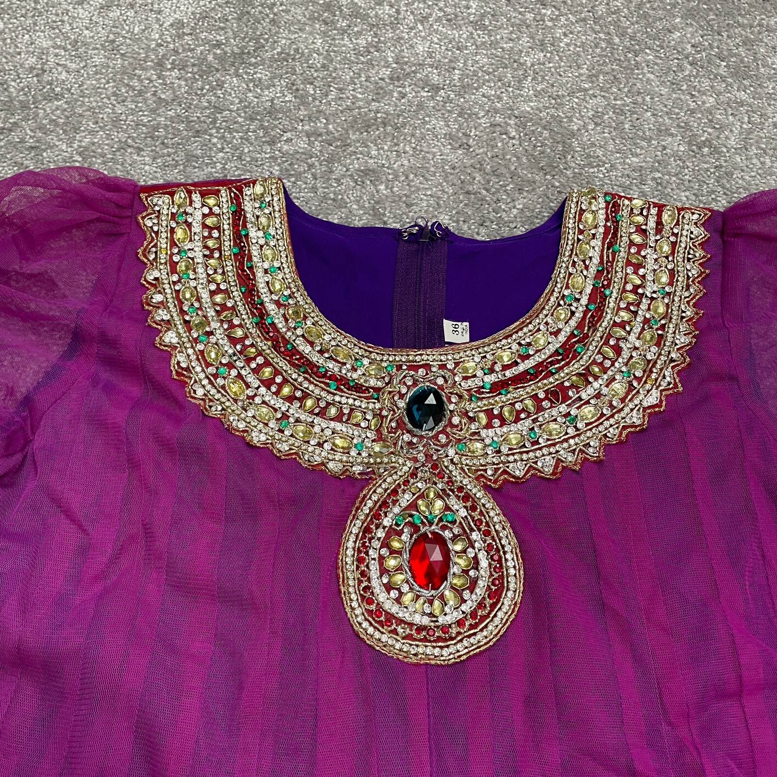 Unbranded Rhinestones Indian Dress Womens 36 Purple Short Sleeve Salwar Kameez