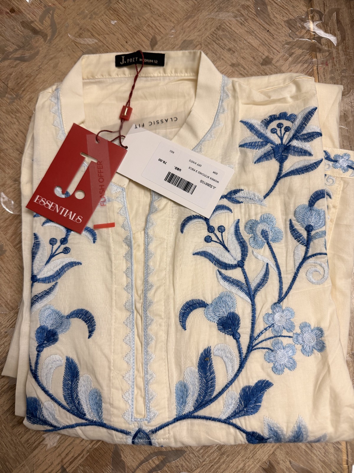size medium J. junaid jamshed OFF WHITE LAWN 3PC STITCHED | JLAWN-S-26-610/S POL