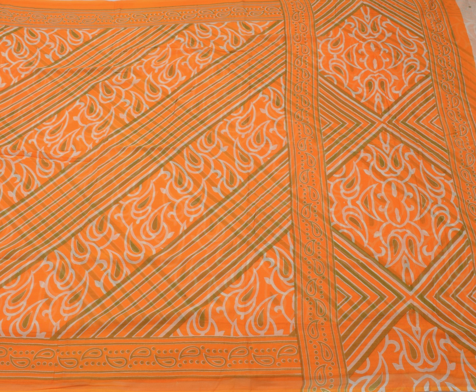 Sushila Vintage Orange Saree 100% Pure Cotton Printed 5 Yard Soft Craft Fabric
