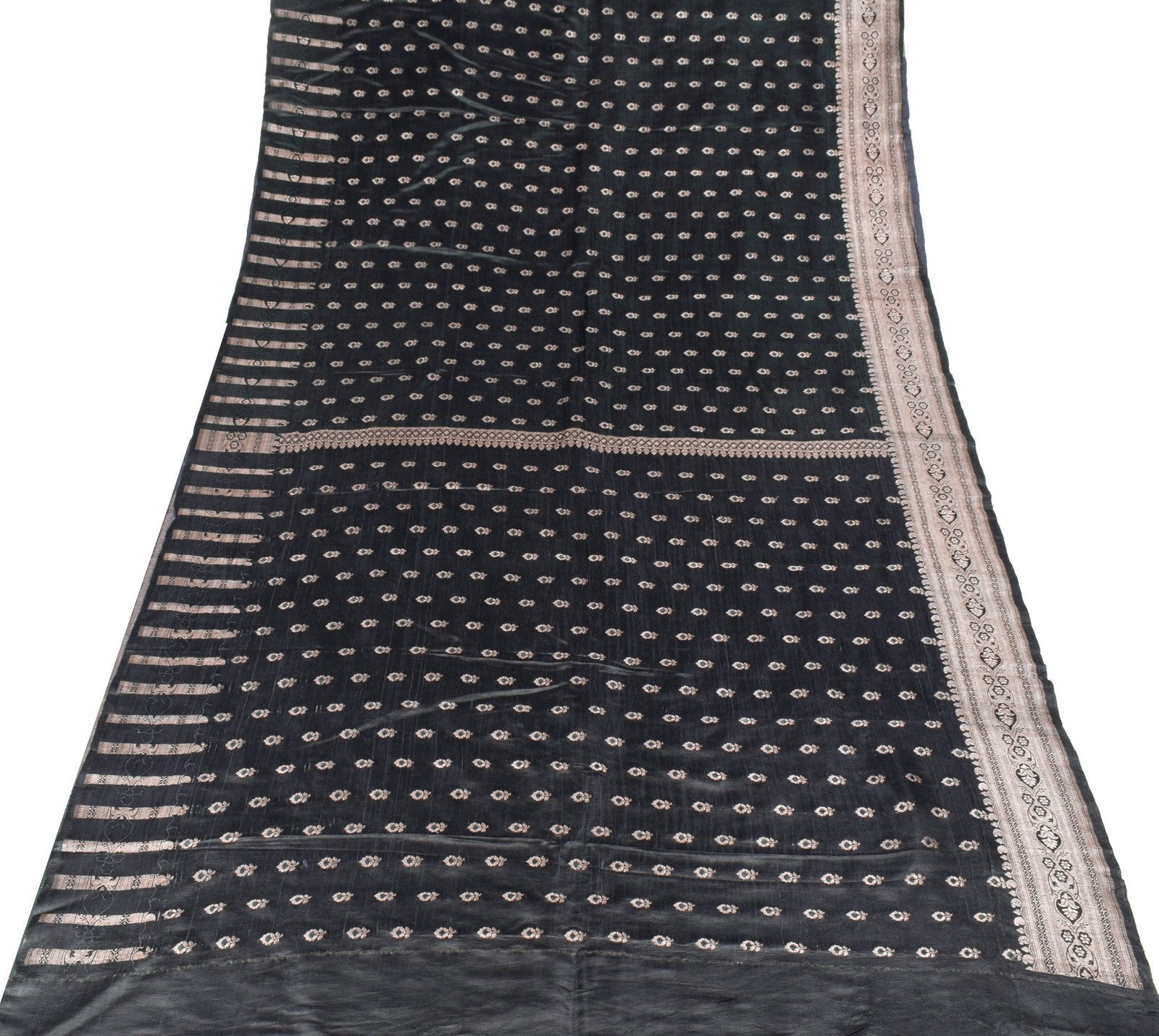 Sushila Vintage Heavy Banarasi Saree Pure Satin Silk Brocade Floral Black Sari