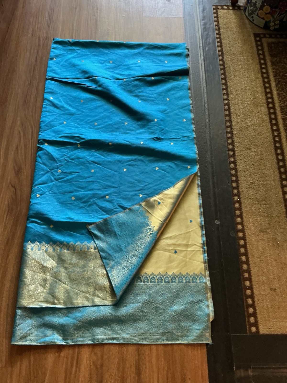 Brocade Jacquard Blue Kameez Kurta Kurti Tunic 46” Bust, 40” Long, New Dupatta