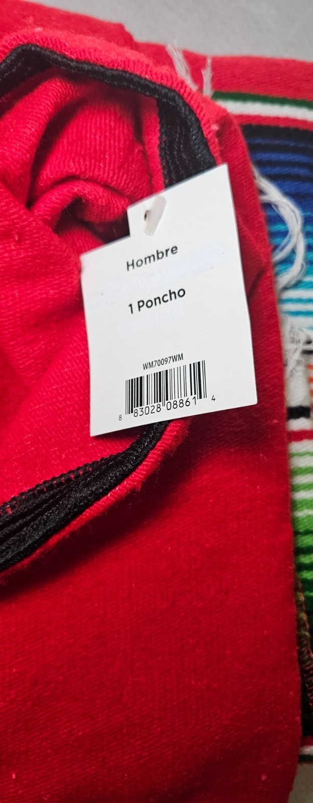 Mexican Red Poncho Tribal Serape One Size Rubies Red Blue Green