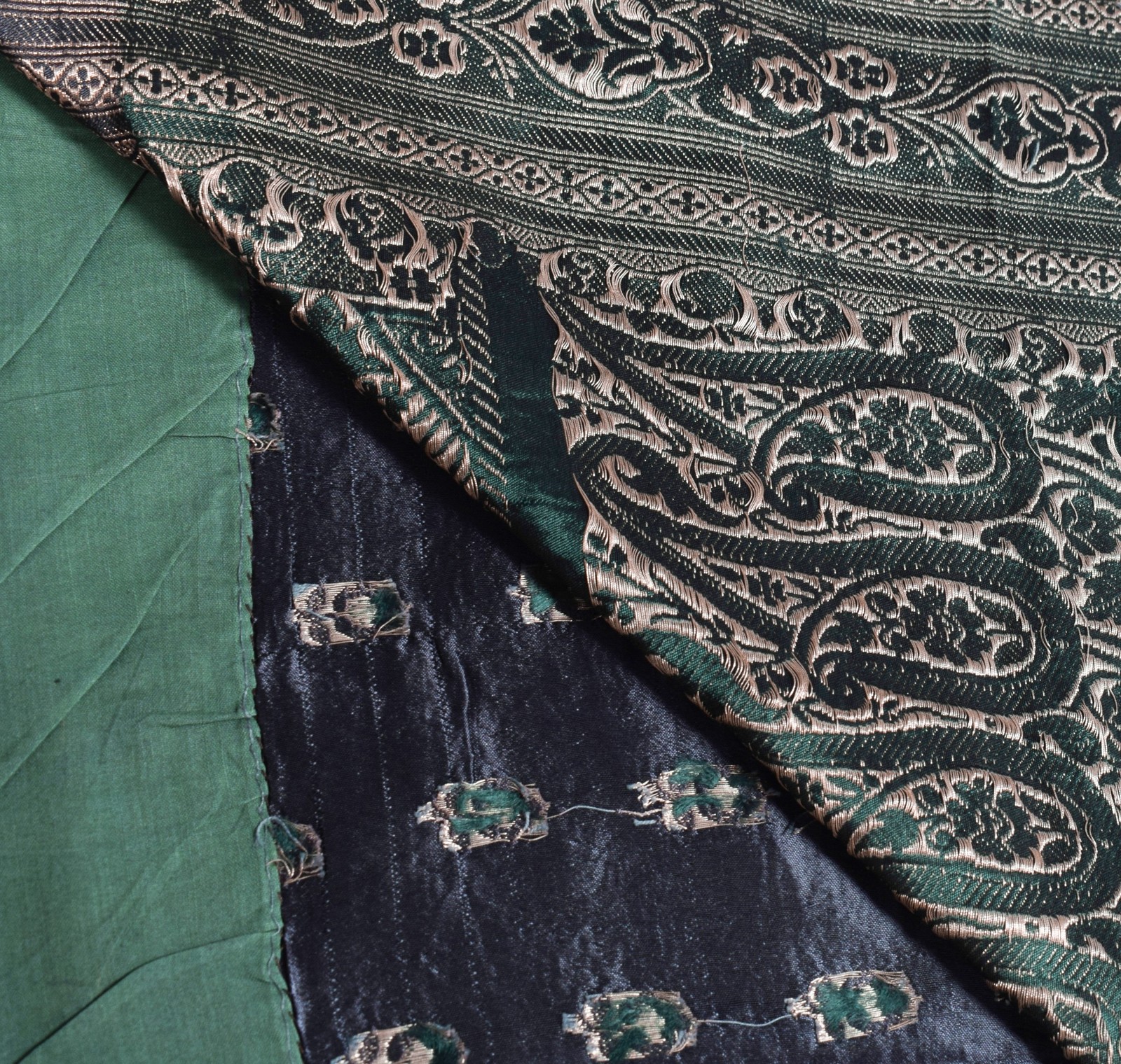 Sushila Vintage Heavy Banarasi Saree Pure Satin Silk Brocade Floral Black Sari
