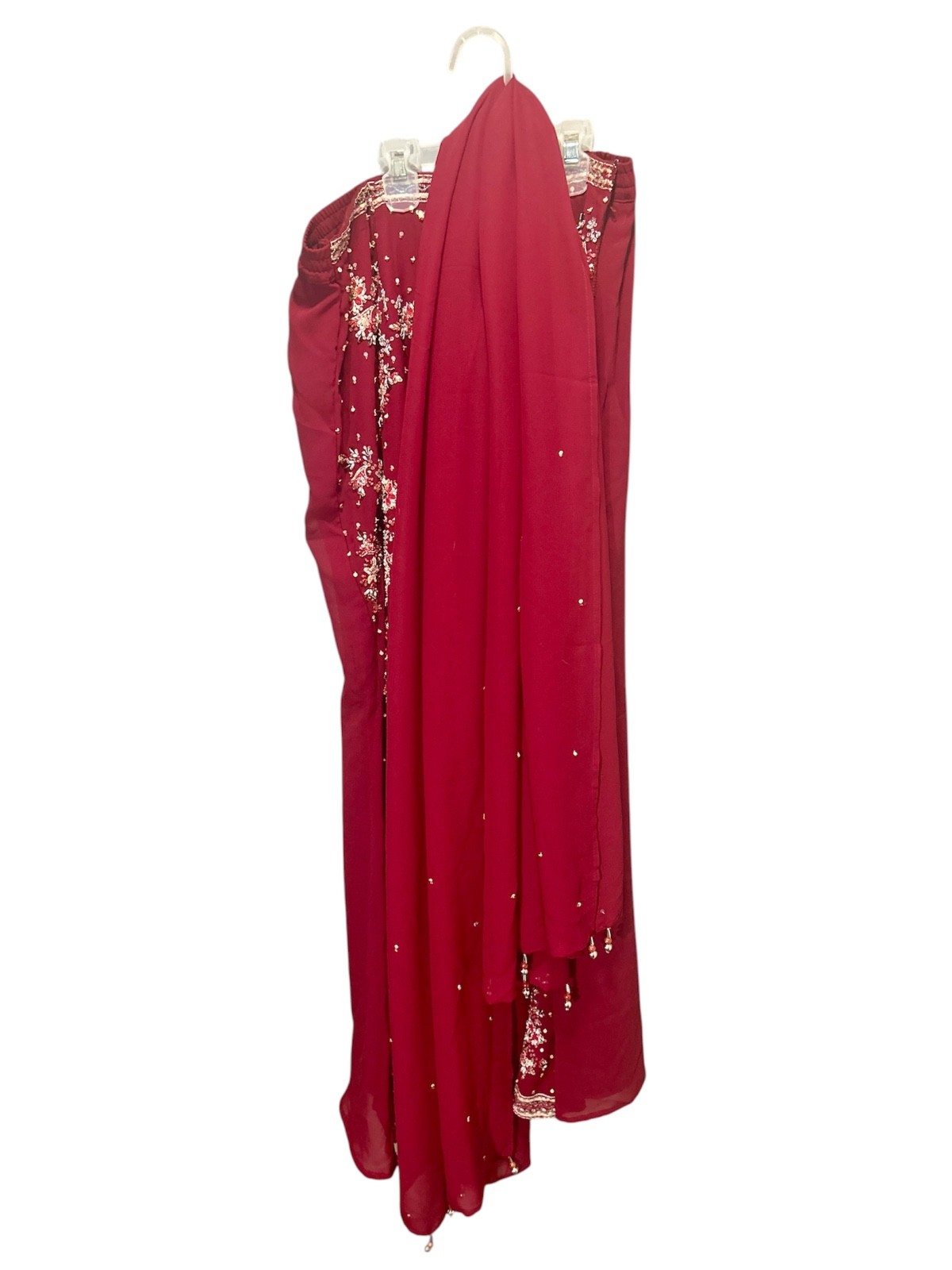 Unbranded Maroon Velvet Silk Lehenga Skirt Dupatta Set Embellished 28 Waist 42 L