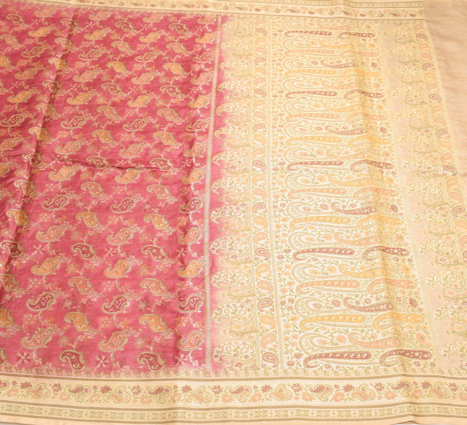 Sushila Vintage All Over Woven Saree 100%Pure Tussar Silk Maroon 5YD Sari Fabric