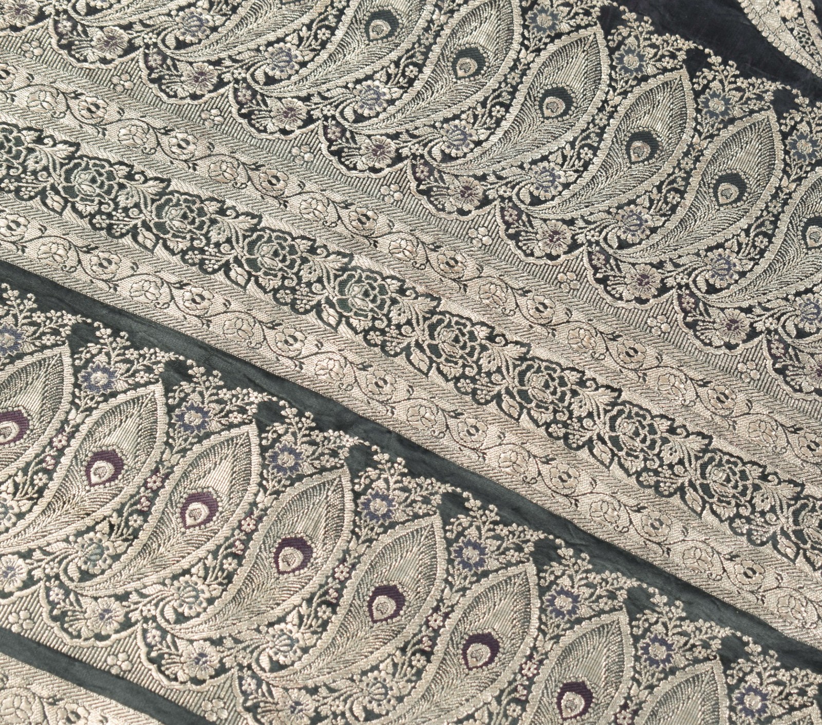 Sushila Vintage Heavy Saree Pure Satin Silk Banarasi Brocade Woven Sari Fabric