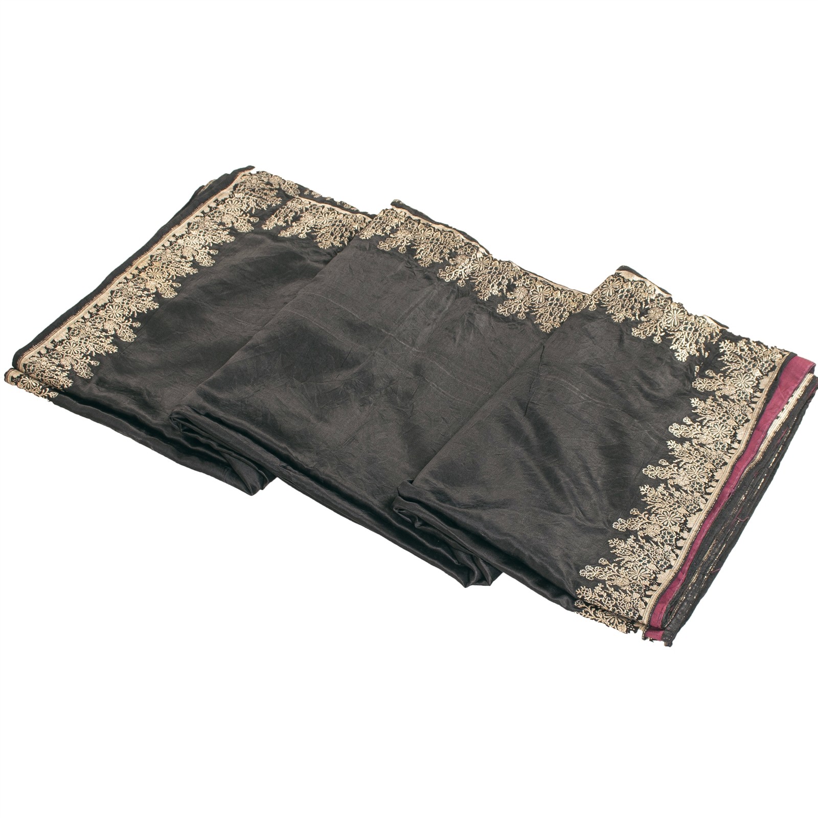 Sanskriti Vintage Sarees Blackbanarasi Brocade Zari Woven Pure Satin Sari Fabric