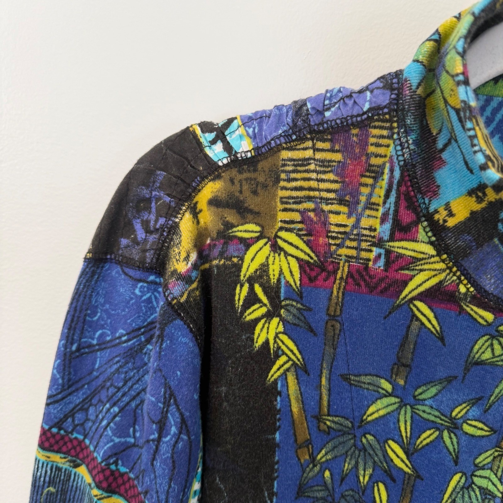 Vintage Chicos Jacket Art To Wear 100% Cotton Asian Buddha Blue Purple 2 Large