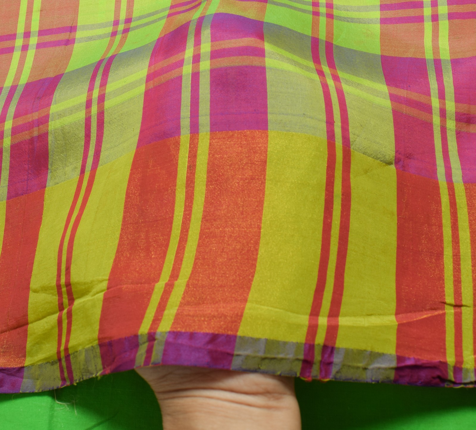Sushila Vintage Silk Handwoven Multi-Color Checks Assam Pattu Saree Broad Border