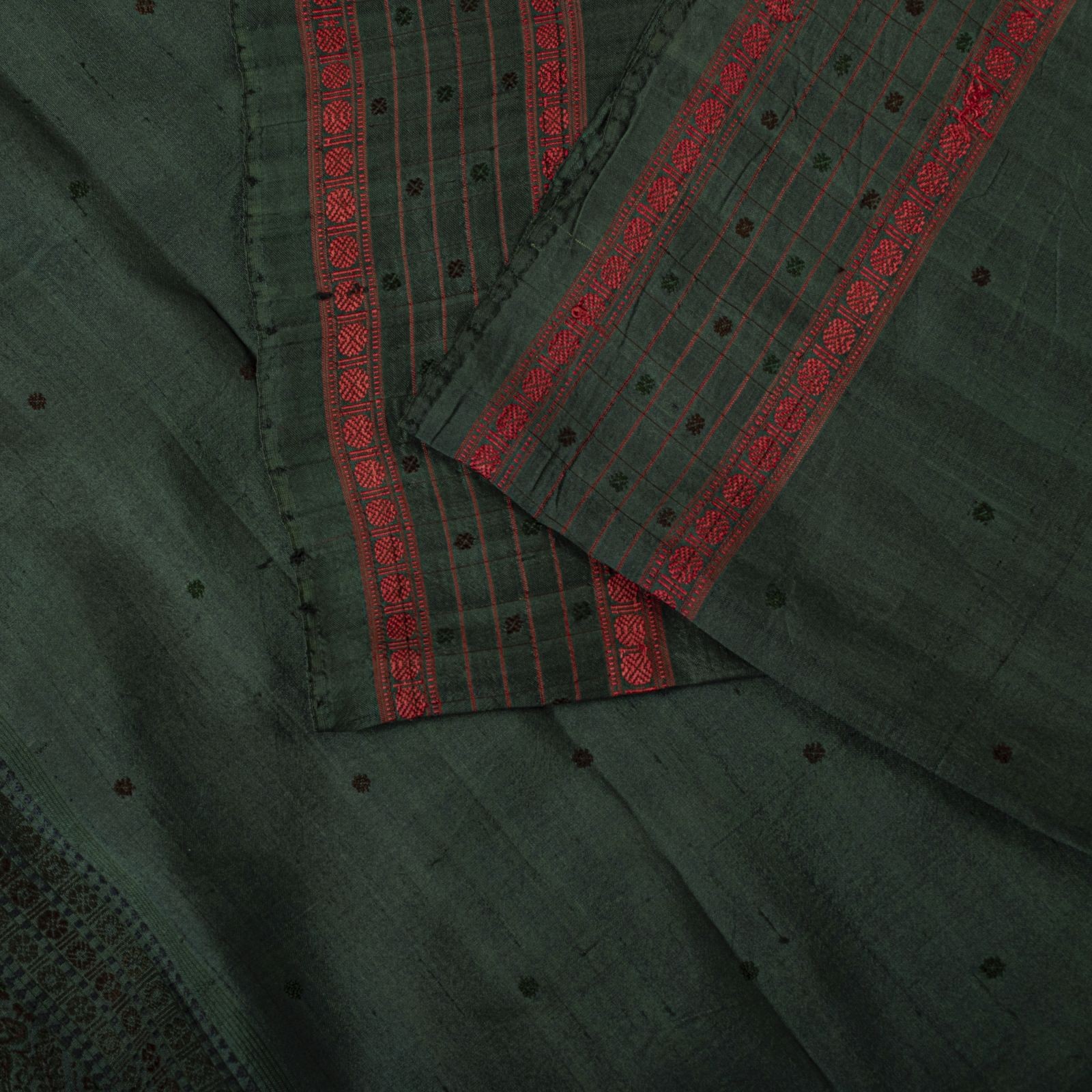 Sanskriti Vintage Saree Green Pure Silk Peacock Hand Woven Bengali Sari Fabric