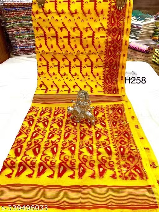 Traditional Bengali Handmade Jamdani Saree With Unstitched Bloused Wedding Wear