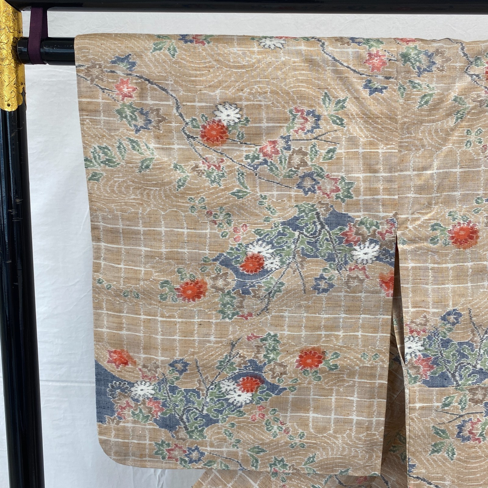 Japanese Vintage Kimono Silk Beige No Lining Traditional Authentic Length 62 in
