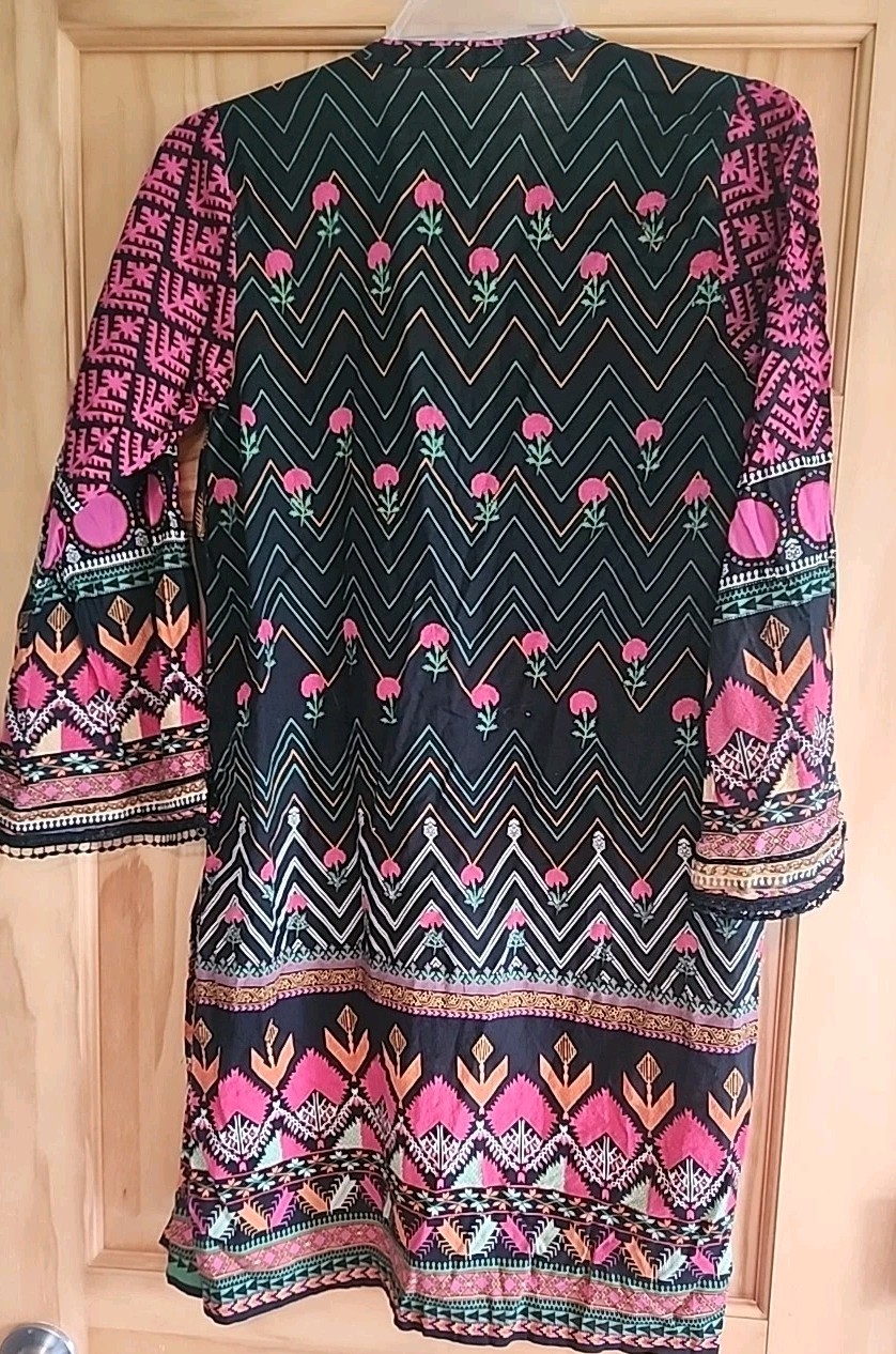 J. Pret Indian Tunic, Made In Pakistan Size 12 Med, Crochet On Sleeves, Boho