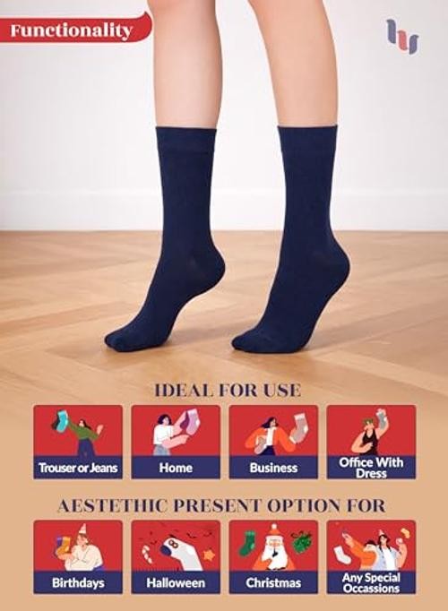Women Rayon Dress Socks, Extremely Soft Thin Crew 9-12 04- Navy Blue (3 Pairs)
