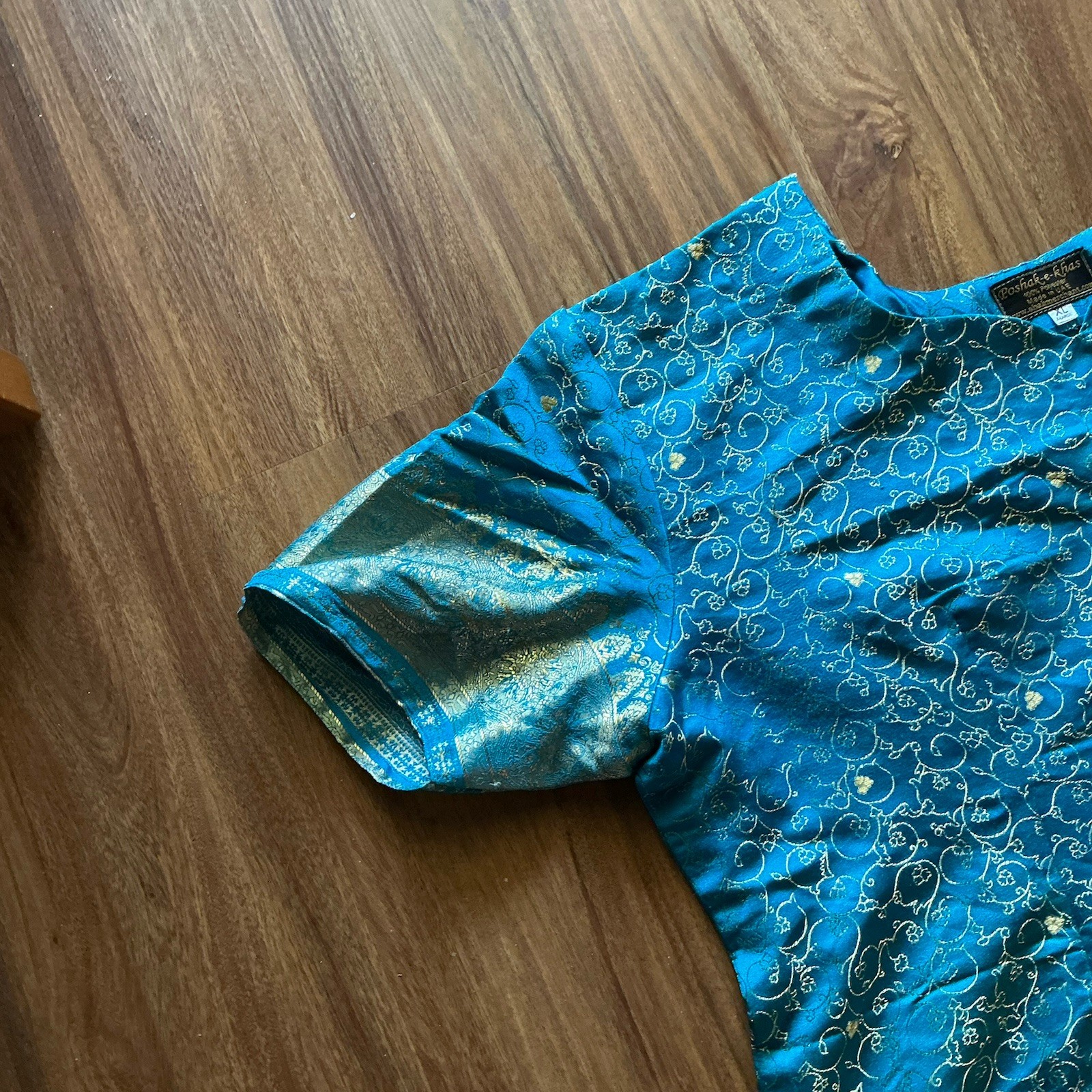 Brocade Jacquard Blue Kameez Kurta Kurti Tunic 46” Bust, 40” Long, New Dupatta