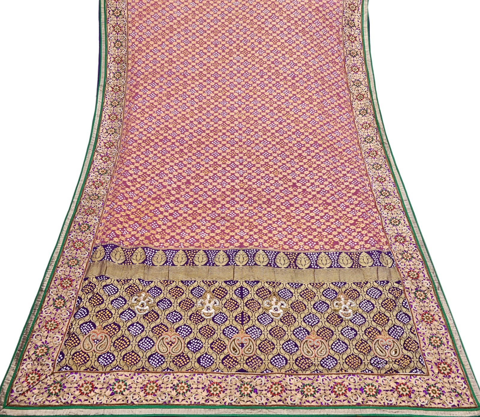 Indian Pre-Owned Sari Pure silk Hand Embroidered Bandhani Gharchola Saree