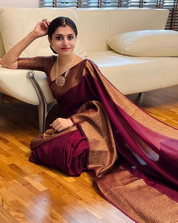 Woven Kanjivaram Soft Lichi Silk Embellished Banarasi Saree With Blouse Piece