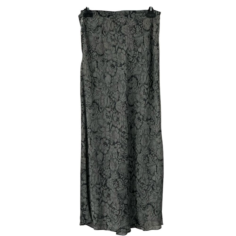 Limited Women’s Lined Maxi Skirt Gray/Black Floral Side Buttons Flowy Size 10