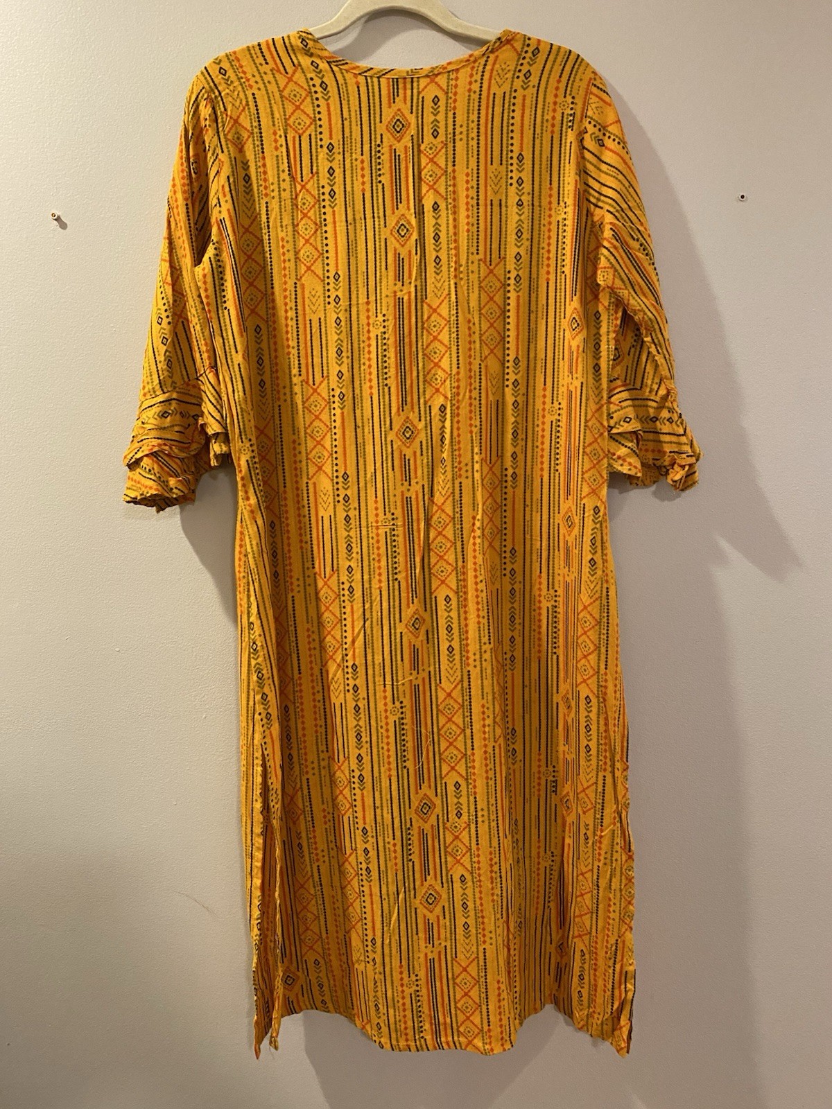 XXL Embellished Mustard Yellow Kurta Tunic Dress 3/4 Ruffled Sleeves