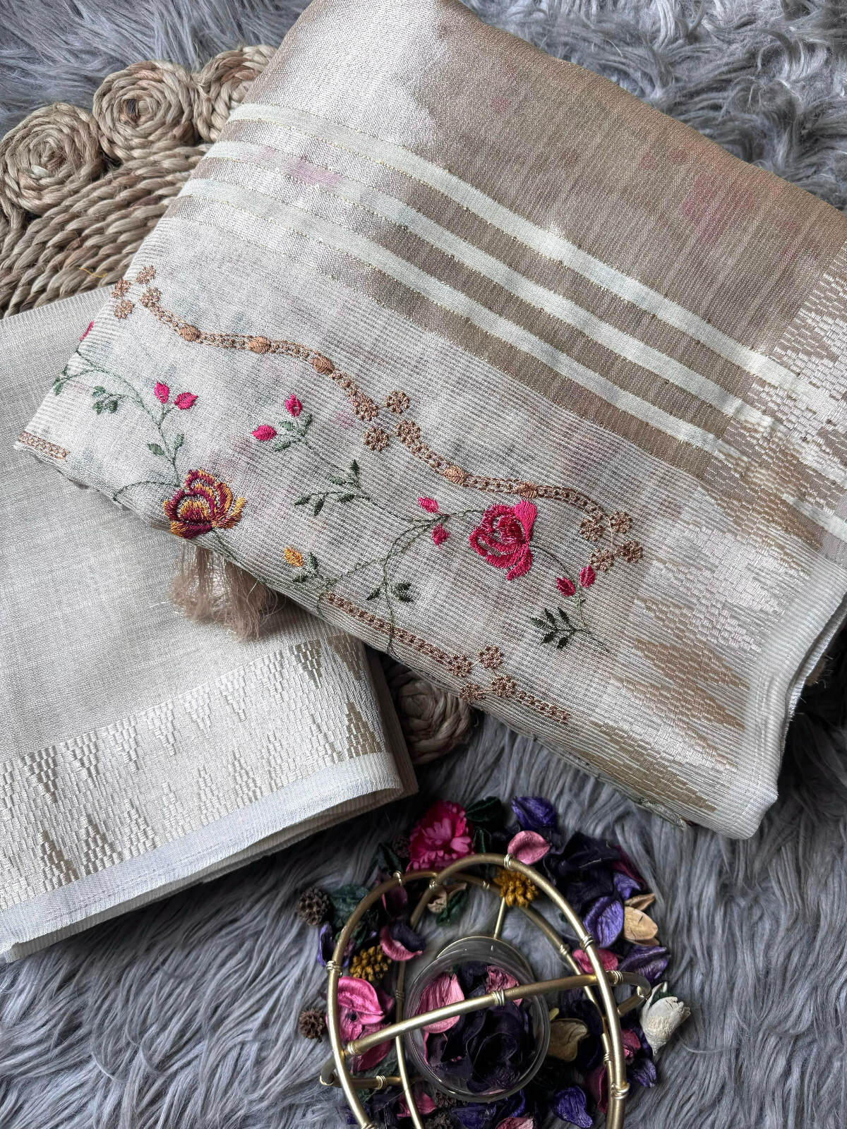 Soft Banarsi Tissue Silk Saree with Thread Work Wedding Festive Wear Indian Sari