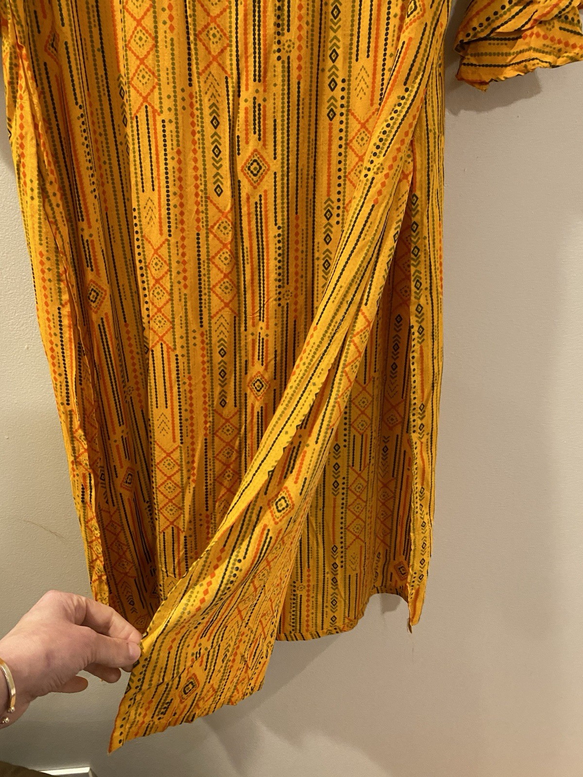 XXL Embellished Mustard Yellow Kurta Tunic Dress 3/4 Ruffled Sleeves