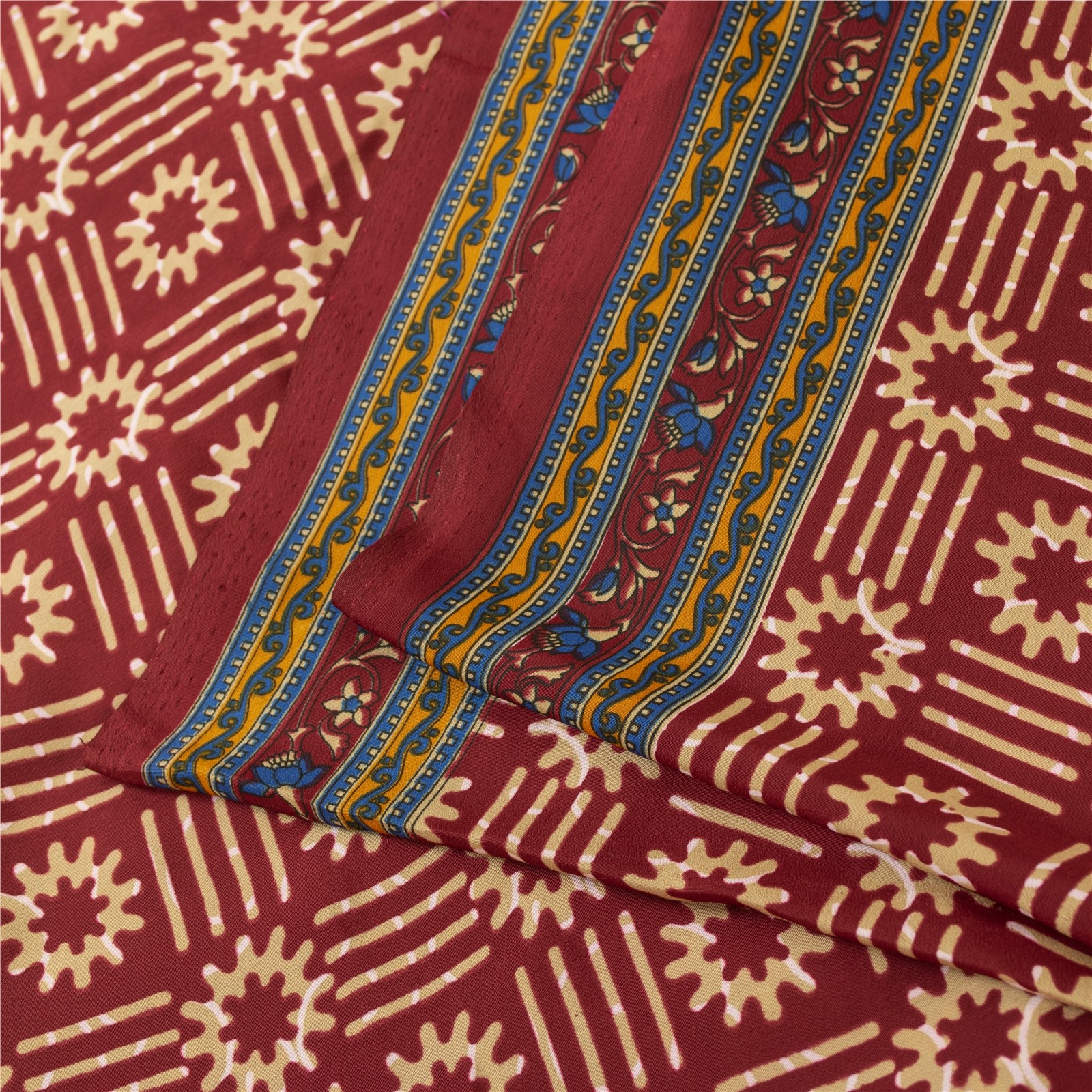 Sanskriti Vintage Dark Red Sarees Art Silk Fabric Craft Floral Printed 5 Yd Sari