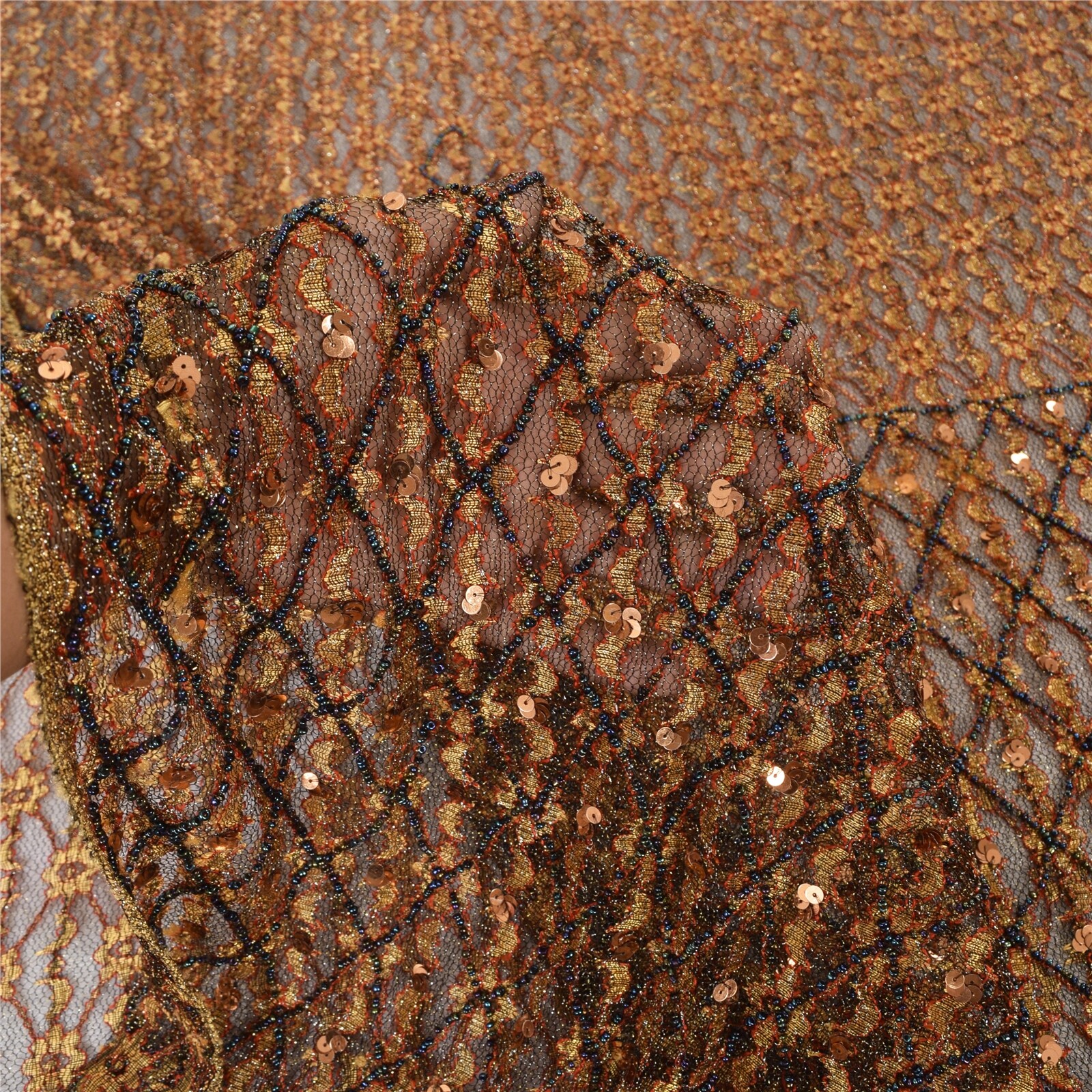 Sanskriti Vintage Sarees Net Mesh Hand Beaded Woven Bollywood Sari Craft Fabric