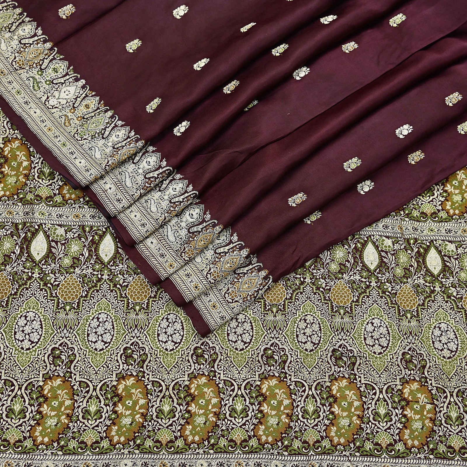 Indian Vintage Sari Heavy Wedding Pure Satin Silk Woven Banarasi Brocade Saree