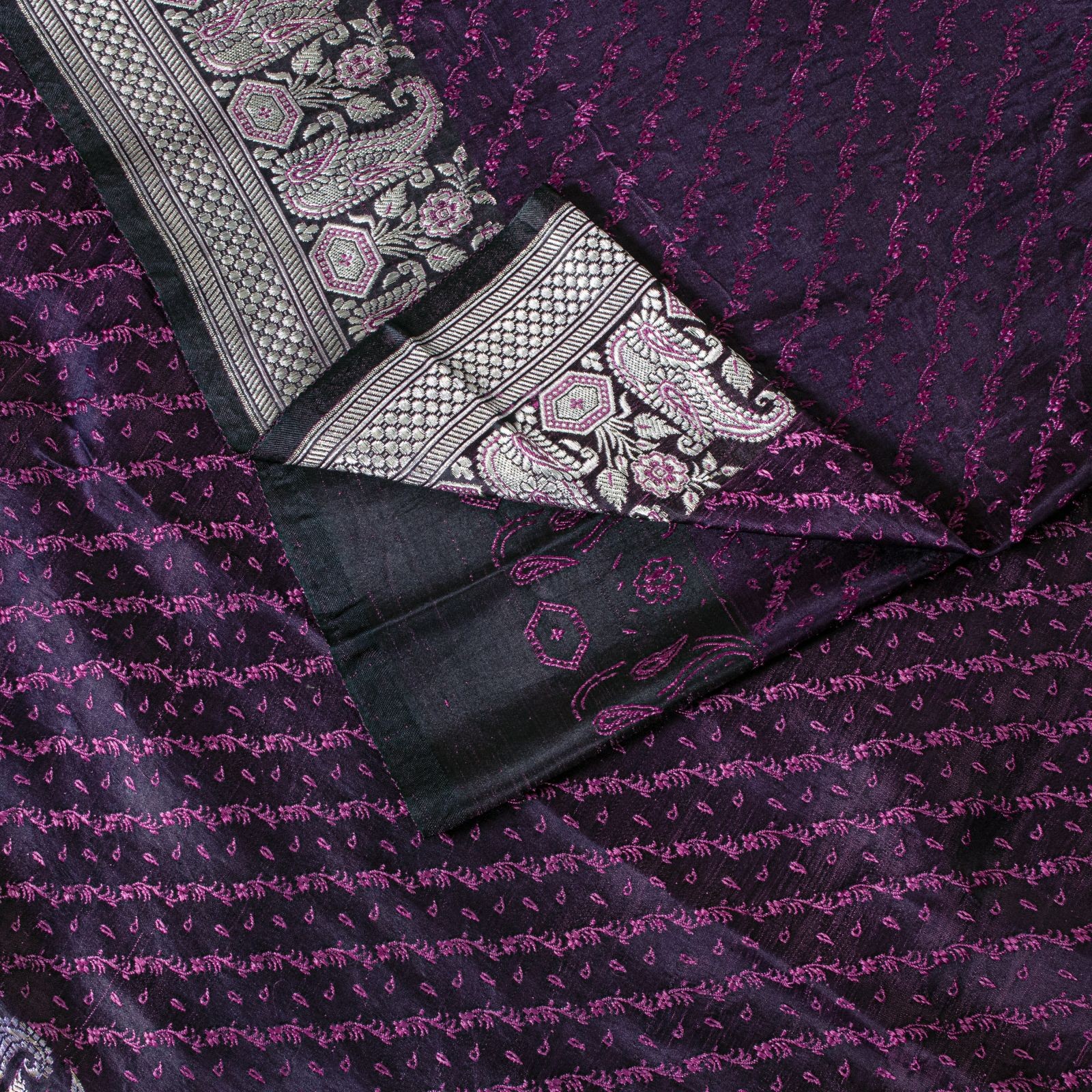 Sanskriti Vintage Purple Pure Satin Saree Banarasi Brocade Zari Hand-Woven Sari