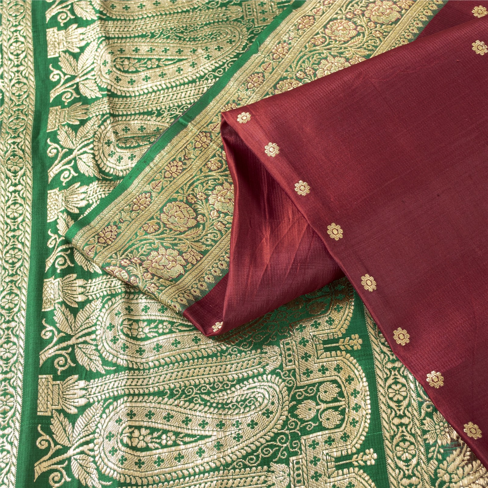 Sanskriti Vintage Red Sarees Pure Silk Zari Woven Brocade Banarasi 5+Yd Sari