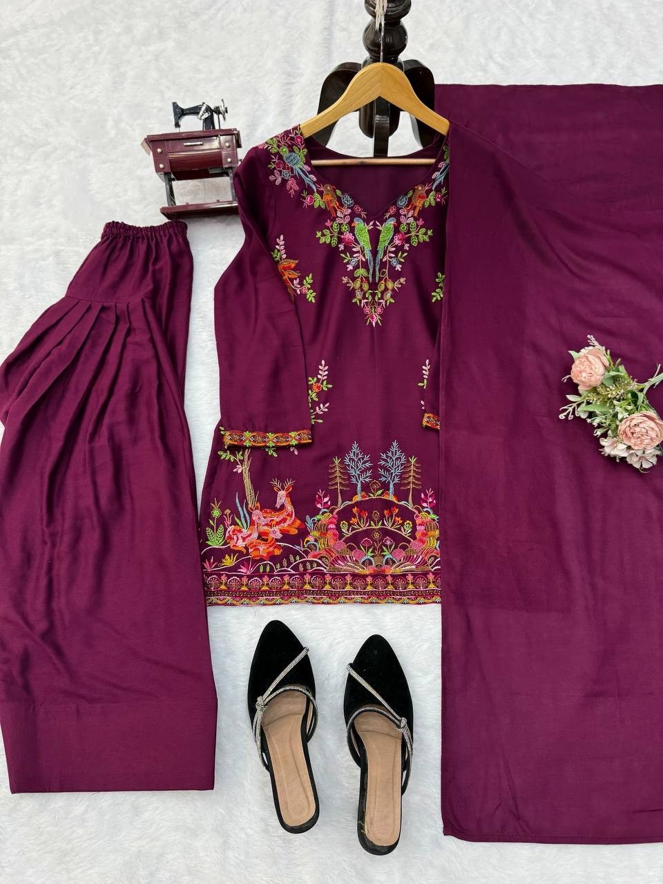 Latest New Wine Reyon Farshi Salwar Kameez With Dupatta For Women