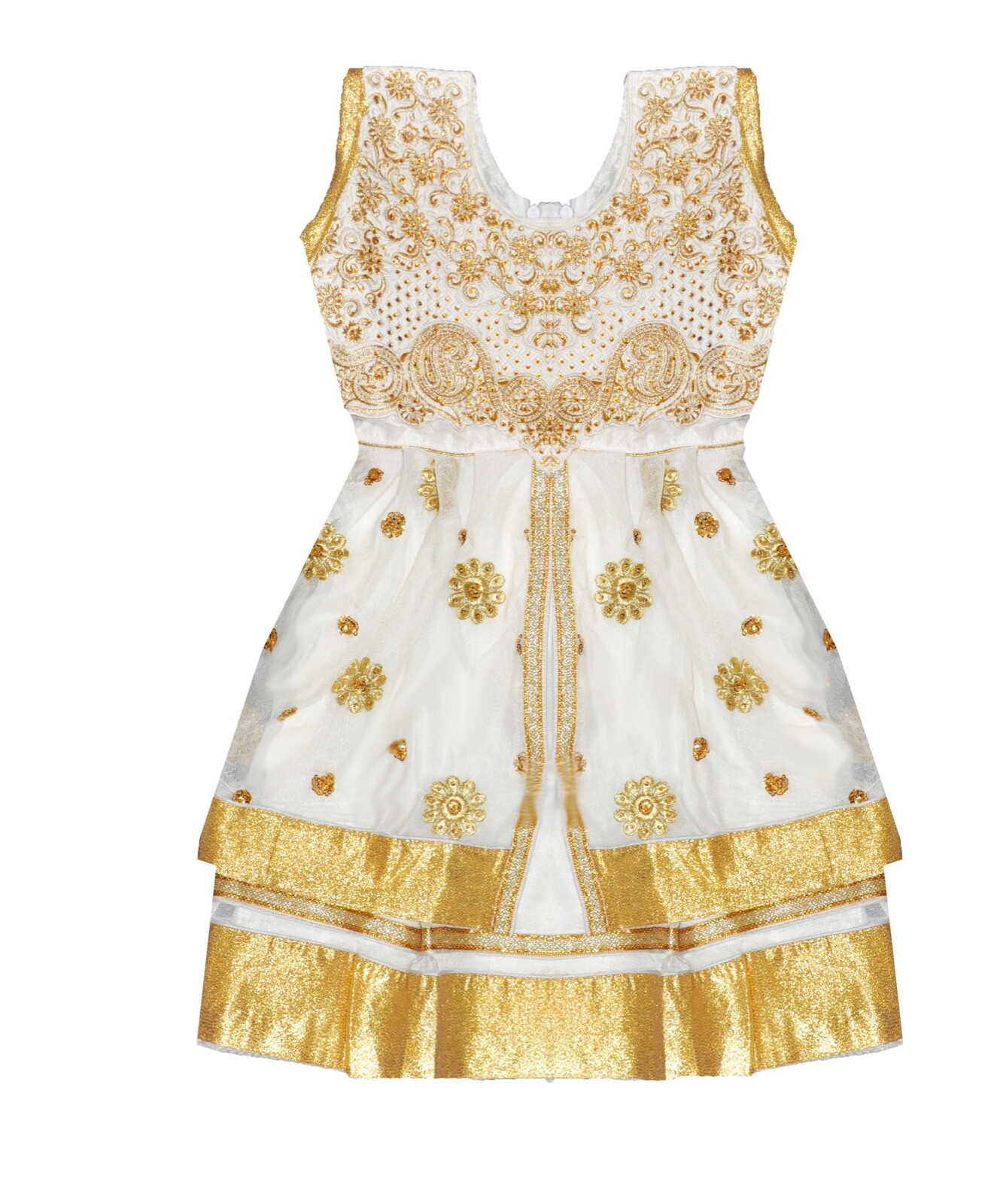 Girls’ Designer Salwar Kameez 3 Piece set White and Gold Size 24 (4-5 years)