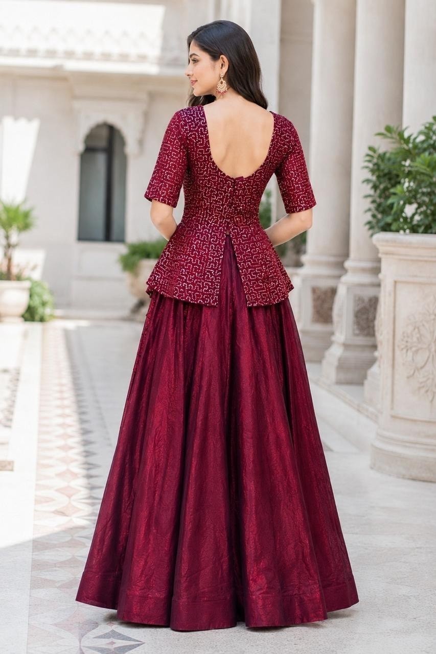 Women’s Fendy Satin Lehenga Choli Embroidered Sequins Wedding Party Wear