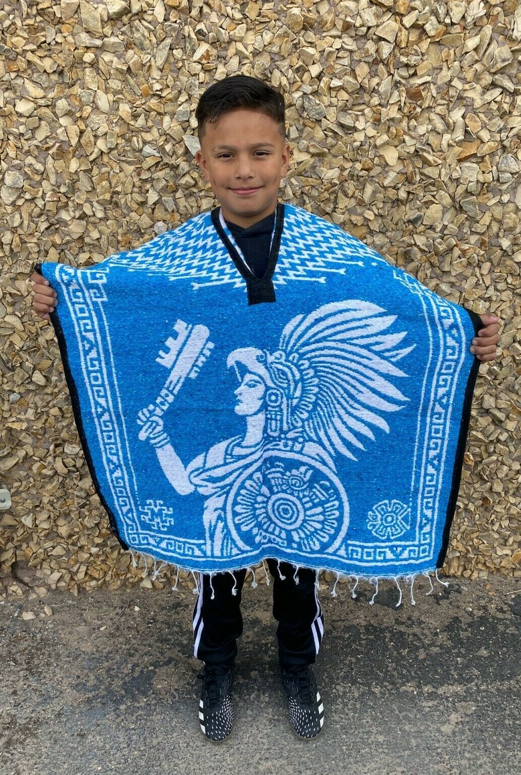 KIDS PONCHO, AZTECA ,COSTUME , BLANKET GABAN ,6-12 YEARS , NEW , TURQUOISE
