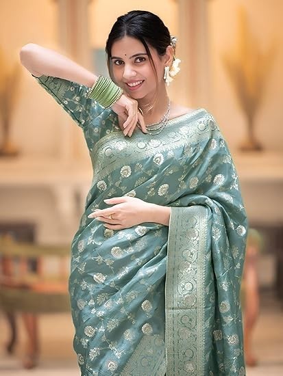 Pure Kanjivaram Silk Saree Soft Banarasi Style Wedding With Blouse Piece