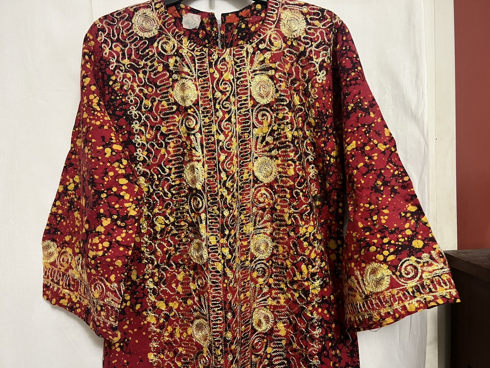 Red Blk Gold Women Kurti Kurta Ethnic Sz Small Embroidered Tunic Dress Indian