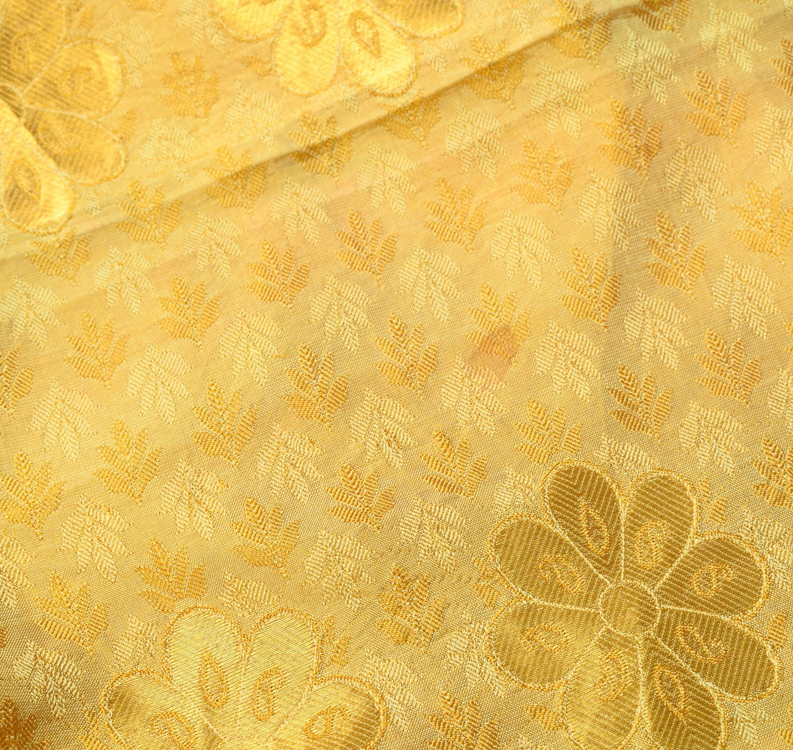 Sushila Vintage Light Yellow kanjivaram Saree Pure Silk Zari Brocade Sari Fabric