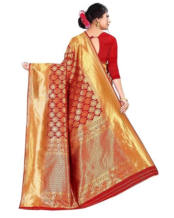 Women’s Trendy Banarasi Kanjivaram Gold Maroon Art Silk Saree with Blouse