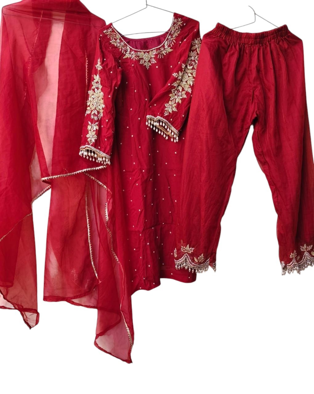 Maroon Organza Hand Embroidered Salwar Kameez Suit Set with Organza Dupatta |…