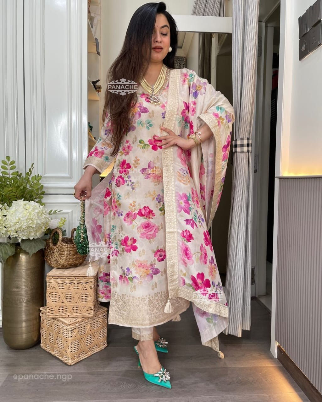 Wedding Partywear Kurta Palazzo With Dupatta Set, Indian Salwar Kameez Suit Set