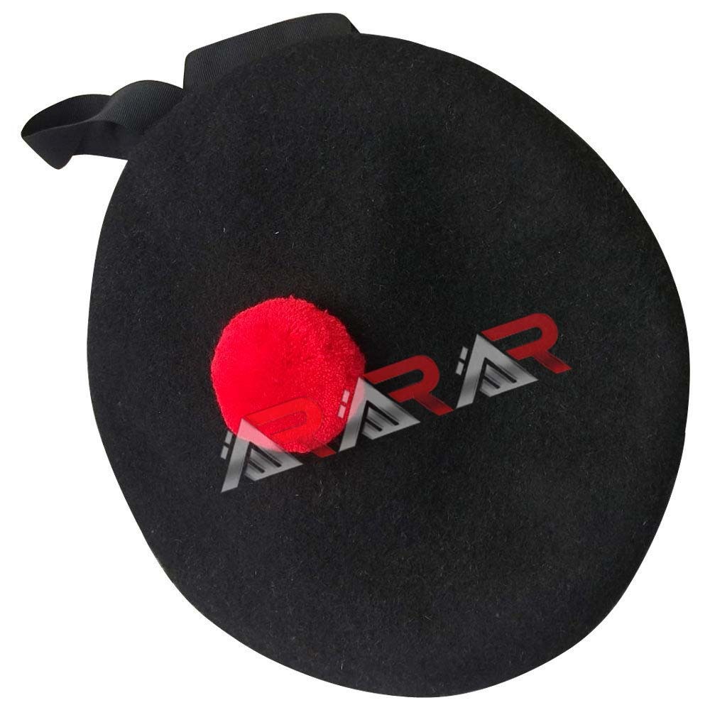 Scottish Highland 3 color Diced Black Wool Balmoral With Red Pompom on Top