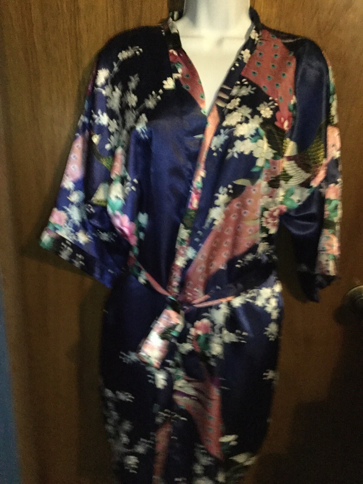 Beautiful Blue Floral Peacock Kimono ~ With Tie