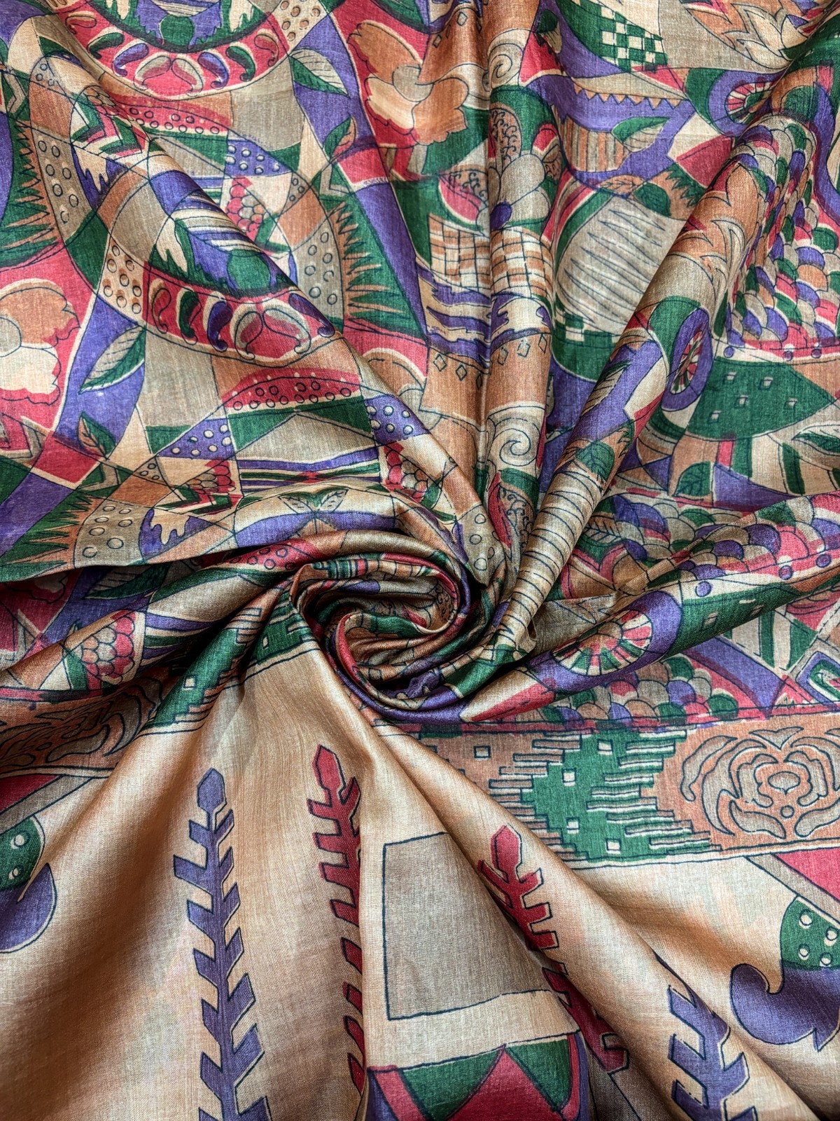 Vintage Tussar Silk Saree, Upcycled Printed Tussah Silk DIY Craft Fabric TS1037
