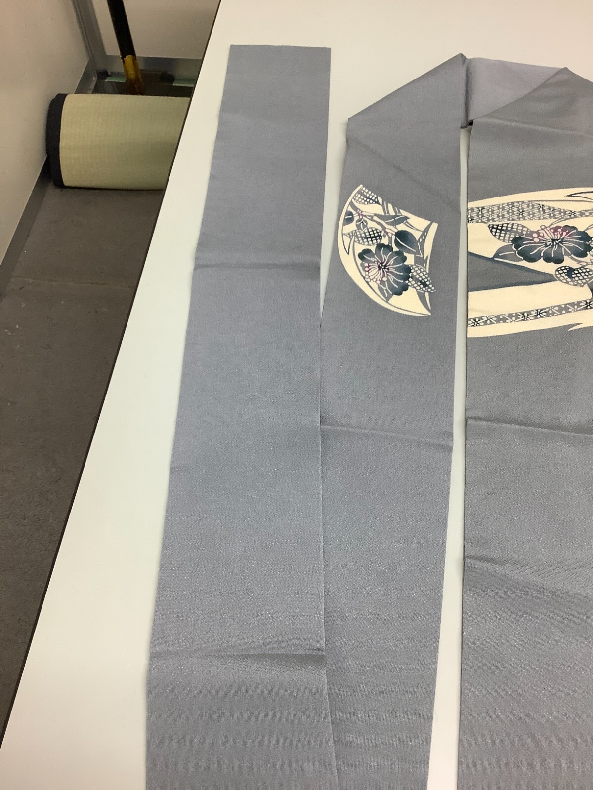 Japanese Vintage Kimono Nagoya Obi Pure silk Grey Traditional Flower 144.8x11in