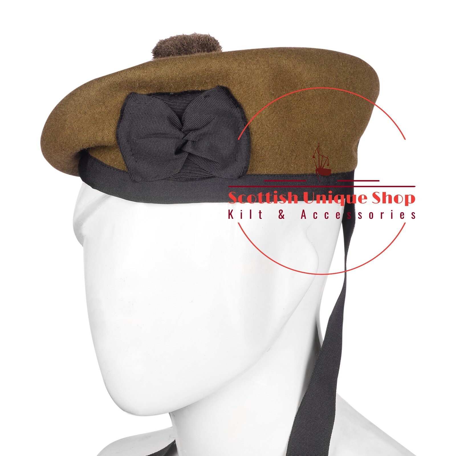 Military Bonnet Beret Balmoral Army Cap Scotts Hat Tan Wool Tam O Shanter Hat