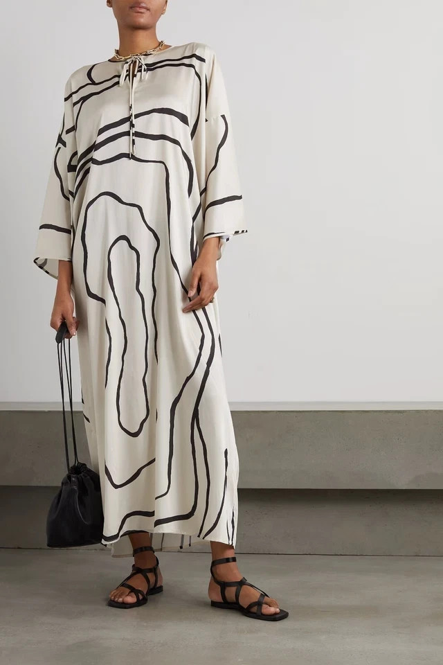 Organza Silk Kaftan, Party Wear, Printed Long Kaftan, Gift For Wife J5829