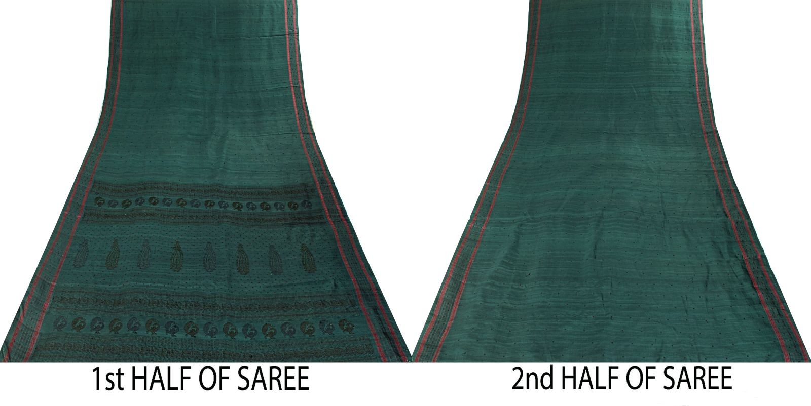Sanskriti Vintage Saree Green Pure Silk Peacock Hand Woven Bengali Sari Fabric