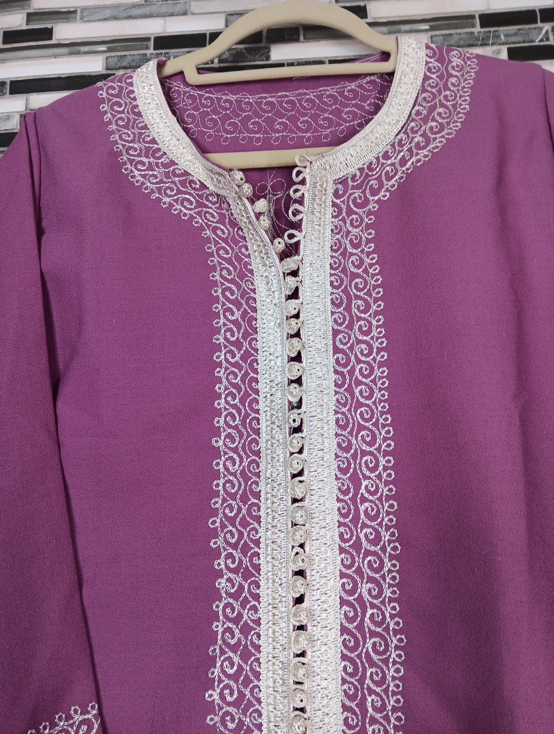 Moroccan Women Kaftan S/M Plum Art Gypsy Abaya Boho New Vintage