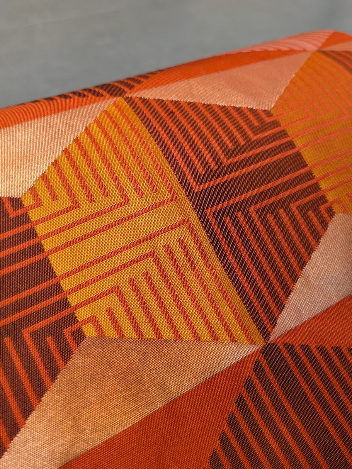 Vintage Japanese Kimono Silk Nagoya Obi Red Orange Geometric Hexagon Textile Art